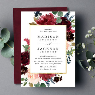 Invitation En Aluminium Élégant Blush Burgundy Navy Mariage floral