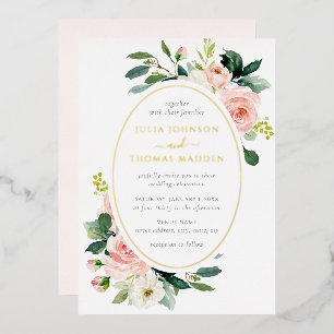 Invitation En Aluminium Élégant Blush Gold Floral Mariage