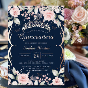 Invitation En Aluminium Elégant Blush Rose Marine Rose Gold Quinceanera