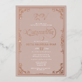 Invitation En Aluminium Elégant Blush Rose Quinceañera Rose Gold