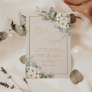 Invitation En Aluminium Elégant Boho Aquarelle Floral Black Gold Mariage