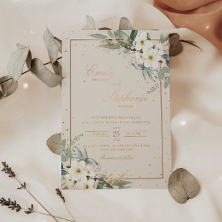 Invitation En Aluminium Elégant Boho Aquarelle Floral Black Gold Mariage