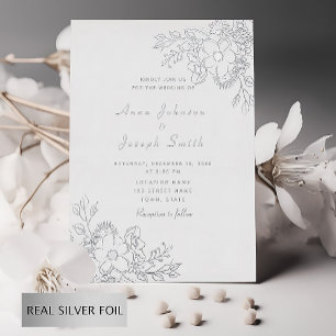 Invitation En Aluminium Elégant Boho Floral Mariage Argent
