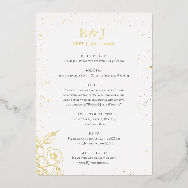 Invitation En Aluminium Élégant boîtier Mariage Floral Doré (Recto)