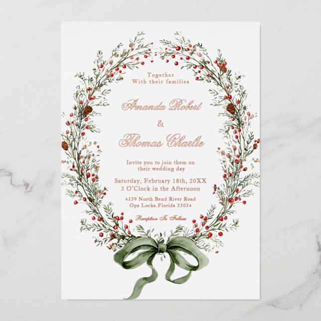 Invitation En Aluminium Elegant botanical Wedding  (Recto)