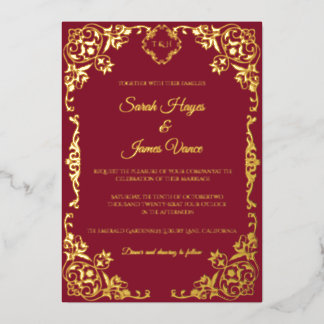Invitation En Aluminium Élégant Botanique à Feuille d'Or Réelle