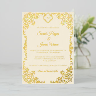 Invitation En Aluminium Élégant botanique à feuille d'or véritable