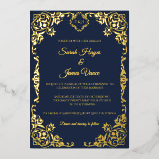 Invitation En Aluminium Élégant botanique à feuille d'or véritable
