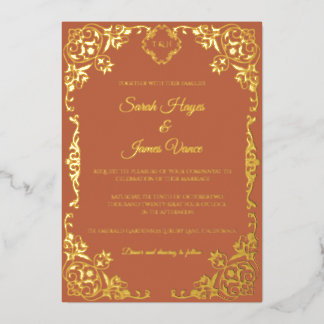 Invitation En Aluminium Élégant botanique à feuille d'or véritable