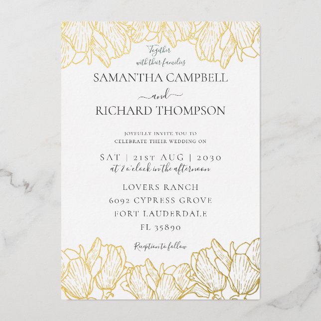 Invitation En Aluminium Élégant Botanique Véritable Mariage Or (Recto)