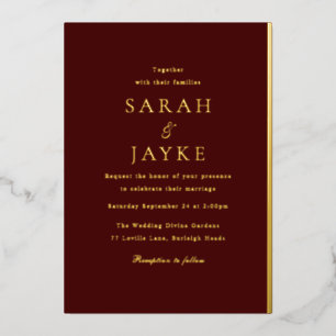 Invitation En Aluminium Elégant Bourgogne foncée Elégant Or Mariage modern
