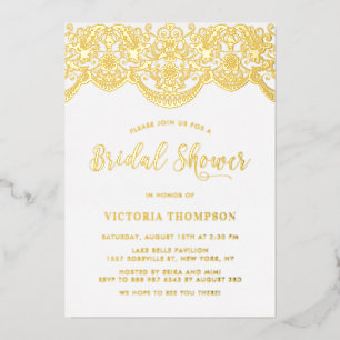 Invitation En Aluminium Élégant Brocart Floral Dentelle Mariage Fête Prénu