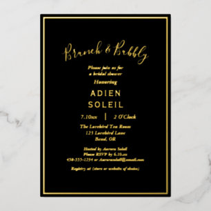 Invitation En Aluminium Élégant brunch de mariage moderne noir et or avec