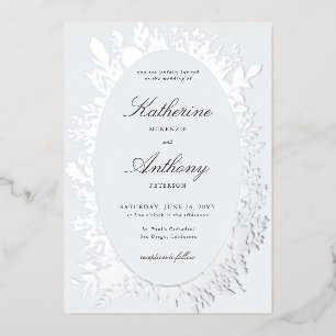 Invitation En Aluminium Elégant cadre de feuillage d'hiver Mariage bleu Du