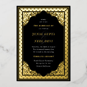 Invitation En Aluminium Élégant cadre d'ornement hindou Mariage indien noi