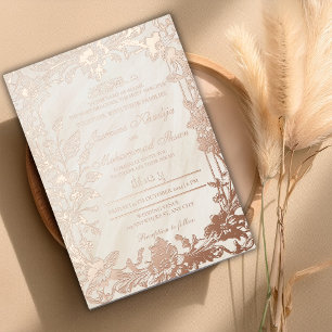Invitation En Aluminium Élégant cadre Floral RoseGold Mariage musulman Nik