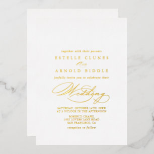 Invitation En Aluminium Élégant Calligraphie Mariage Or Chic