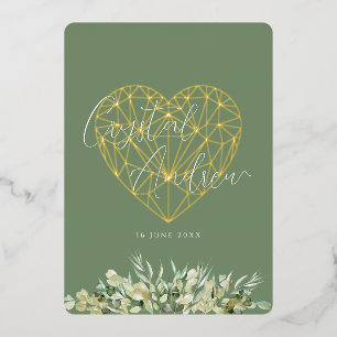 Invitation En Aluminium Élégant Cardiaque Sage Green Foliage Mariage offic