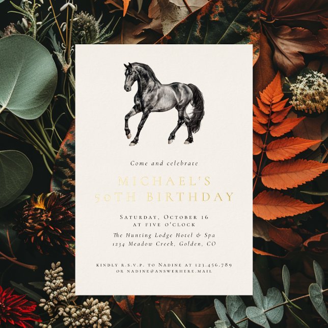 Invitation En Aluminium Élégant Cheval Equestre Adulte Anniversaire (Créateur téléchargé)