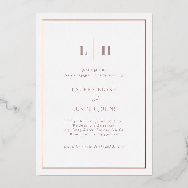 Invitation En Aluminium Elégant Chic Fiançailles Celebration Rose Gold (Recto)