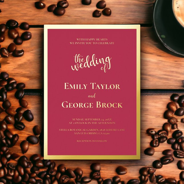 Invitation En Aluminium Élégant Chic Luxury Magenta Gold Frame Mariage (Créateur téléchargé)