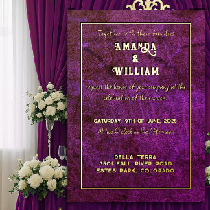 Invitation En Aluminium Élégant Chic Or sur Mariage en Cuir Violet