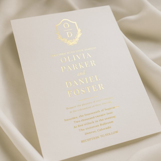 Invitation En Aluminium Elegant Classic Crest Monogram Wedding Gold (Créateur téléchargé)