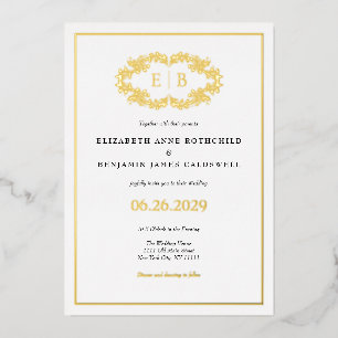 Invitation En Aluminium Élégant Classic Gold Crest Mariage