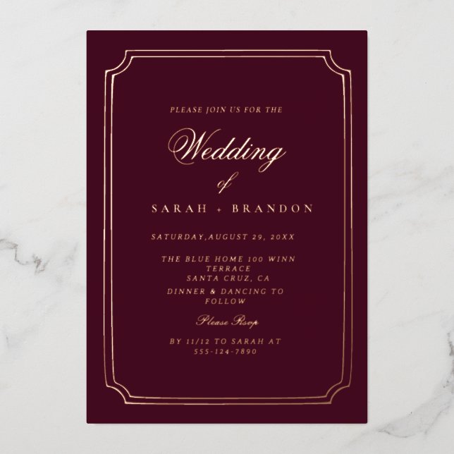 Invitation En Aluminium Elegant Classic Old painting Wedding (Recto)
