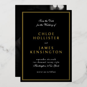 Invitation En Aluminium Élégant Classique Formel Mariage Photo Noir Or