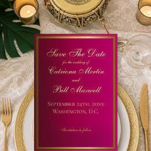 Invitation En Aluminium Élégant Classique Magenta et Or Save the Date