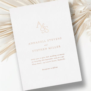 Invitation En Aluminium Élégant, Classique, Monogramme, Blanc, Huile, Mari