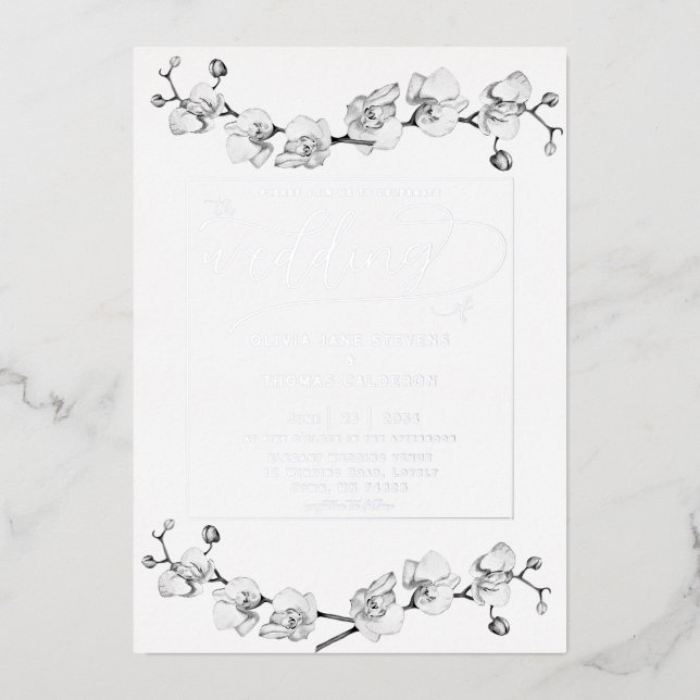 Invitation En Aluminium Élégant classique Orchidées Blanches Romantique Ma (Recto)