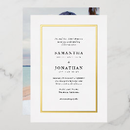 Invitation En Aluminium Élégant classique photo Gold Foil Mariage frontali