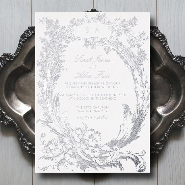 Invitation En Aluminium Élégant classique Rococo Floral (Créateur téléchargé)