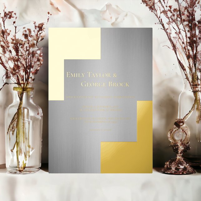 Invitation En Aluminium Élégant Classy Luxe Moderne Mariage Silver Gold (Créateur téléchargé)