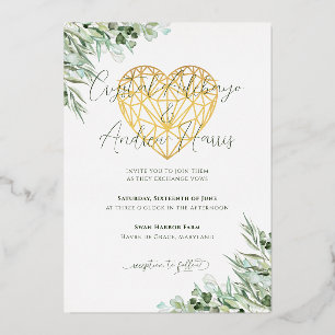Invitation En Aluminium Élégant cœur feuillage d'eucalyptus mariage formel