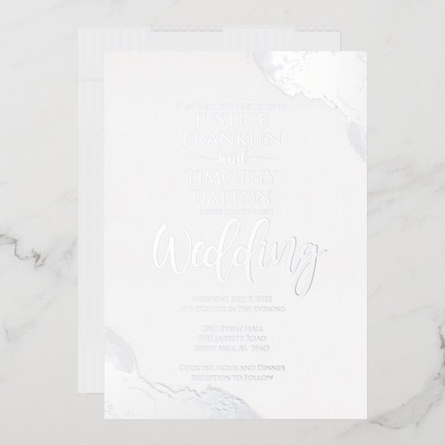 Invitation En Aluminium Elégant coin argent Bordure Mariage traditionnel (Enveloppe)