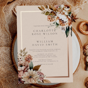 Invitation En Aluminium Elégant Crème Automne Aquarelle Fleurs Mariage