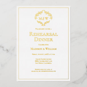 Invitation En Aluminium Elégant Crest Monogram mariage dîner de répétition