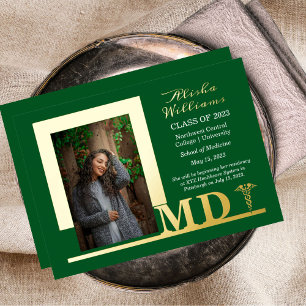 Invitation En Aluminium Élégant Dr MD Caduceus Photo Graduate Green