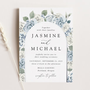 Invitation En Aluminium Elegant Dusty Blue Arch Floral Frame Wedding 