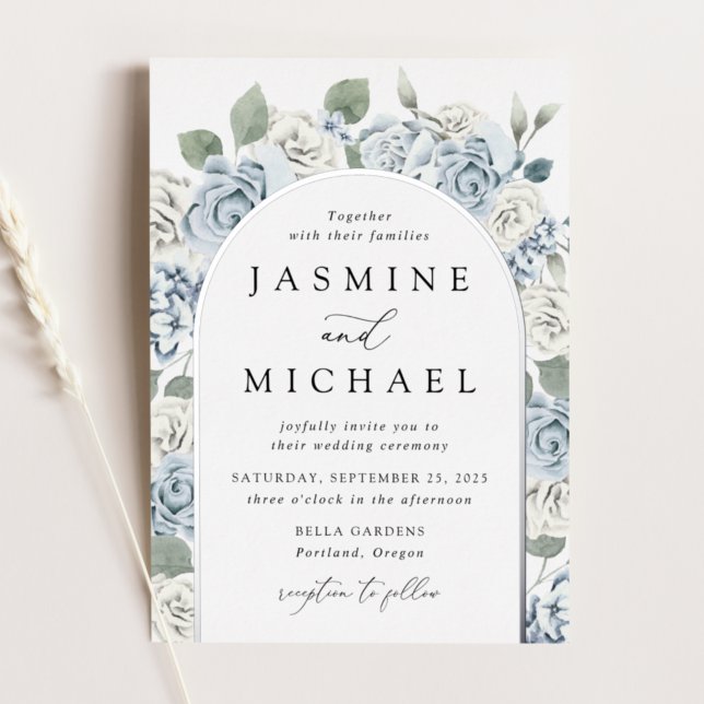 Invitation En Aluminium Elegant Dusty Blue Arch Floral Frame Wedding (Créateur téléchargé)
