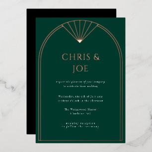 Invitation En Aluminium Élégant Emerald Green Art Déco Mariage