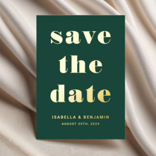 Invitation En Aluminium Élégant Emerald Green Enregistrer La Date Gold