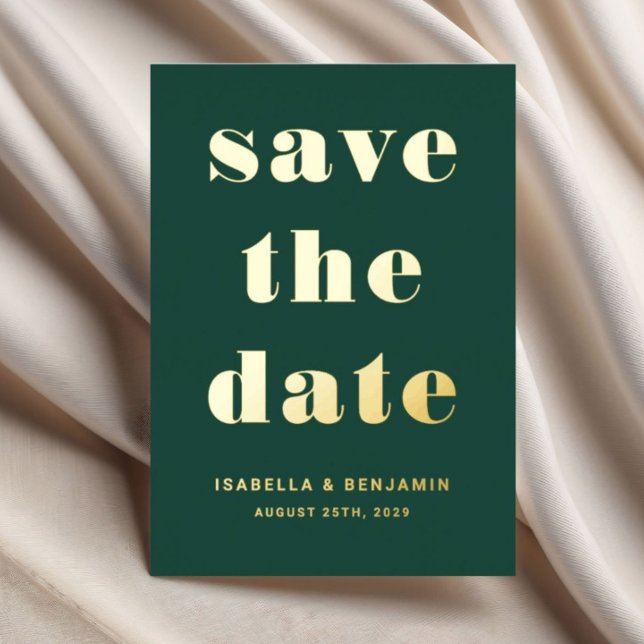 Invitation En Aluminium Élégant Emerald Green Enregistrer La Date Gold (Elegant Emerald Green Gold Save The Date Card)