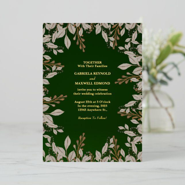 Invitation En Aluminium Élégant Emerald Green et Mariage or (Debout devant)