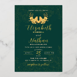 Invitation En Aluminium Élégant Emerald Green Gold Birds Floral Mariage