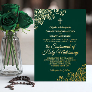 Invitation En Aluminium Élégant Emerald Green & Gold Mariage catholique