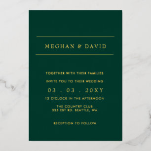 Invitation En Aluminium Élégant Emerald Green Gold Mariage Foil Invitatiat